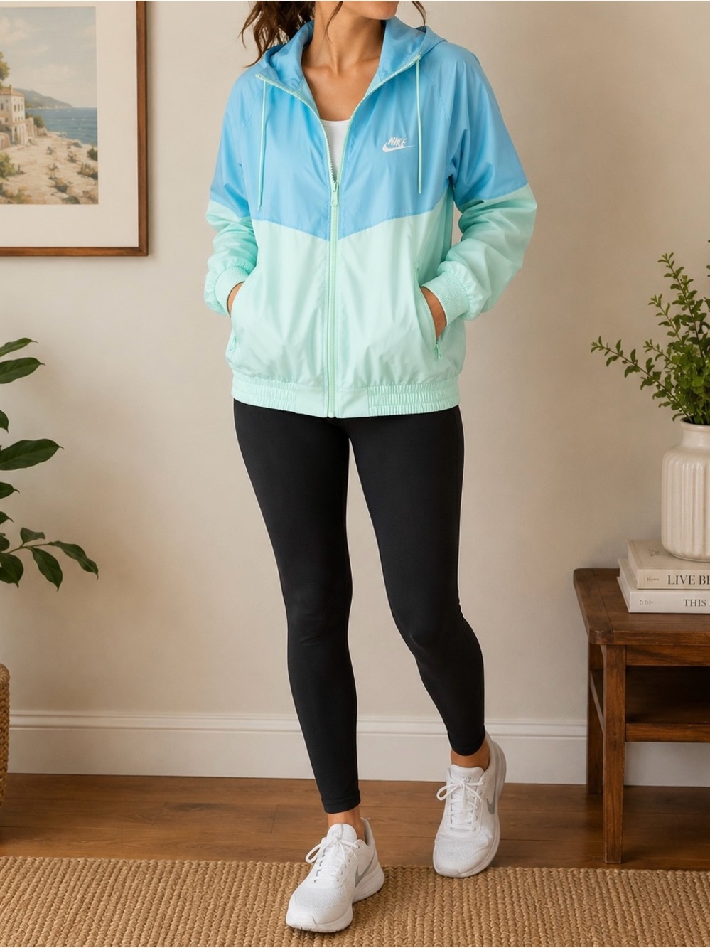 Nike Women's Colorblock Windbreaker Jacket - Aqua/Light Mint